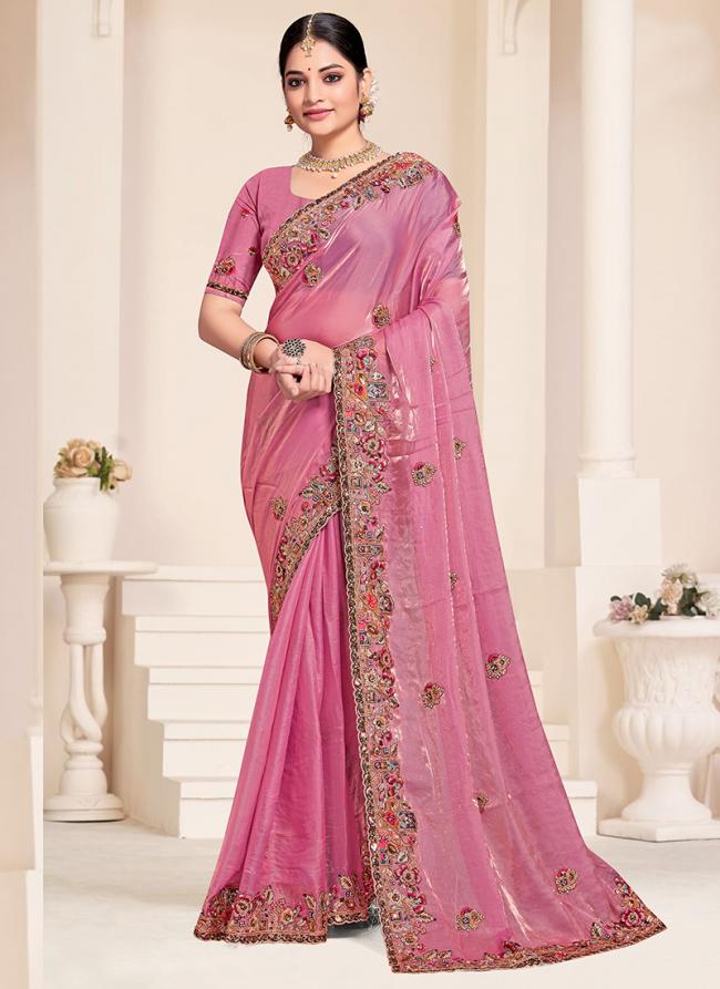 Two Tone Silk Pink Wedding Wear Khatli Work Saree